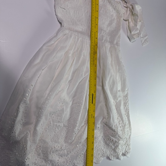 Altar’d State Cream Eyelet Midi Dress Smocked Bodice Tie Strap XS Cottagecore - Picture 6 of 6